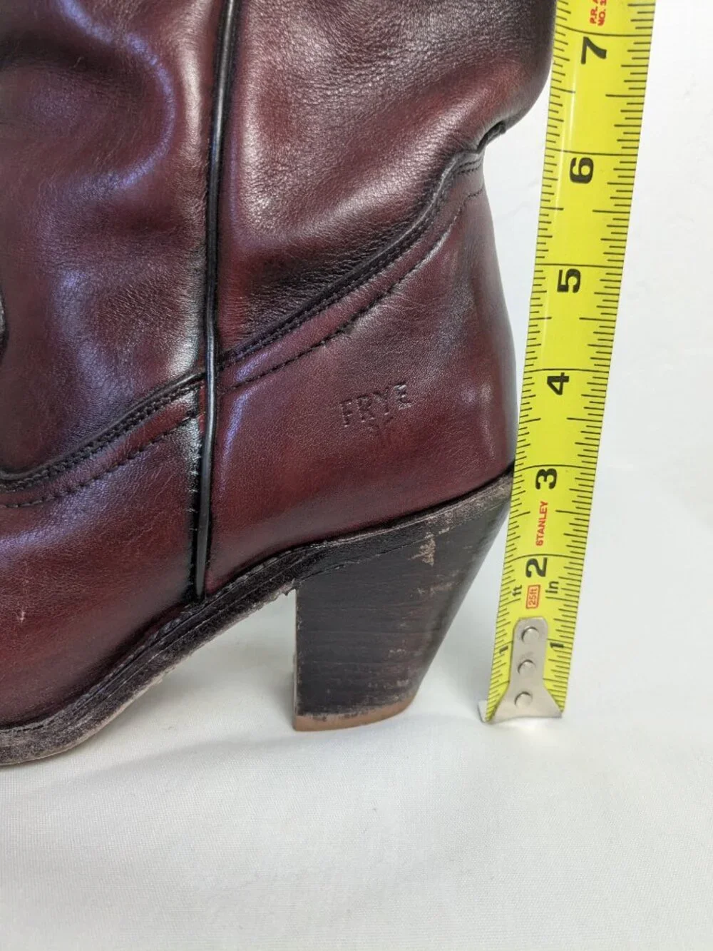 Vintage Frye 7104 Western Cowboy Boots Women's 8.5B Oxblood Burgundy USA 70s - Picture 14 of 16